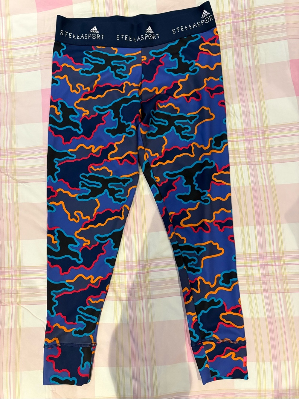 adidas by StellaMcCartney Blue Multicolor Printed Leggings in size L